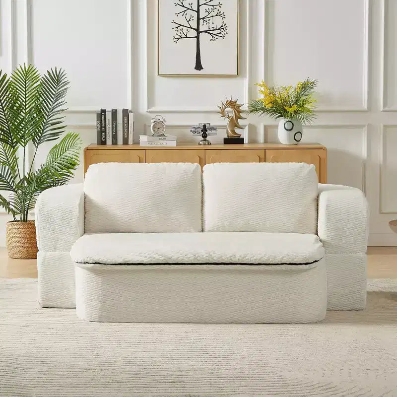 Okak Modern Convertible Folding Futon Sofa for Living Room Bedroom,Deep Seat Sofa Couch with Comfy Backrest & Cushion Blanket