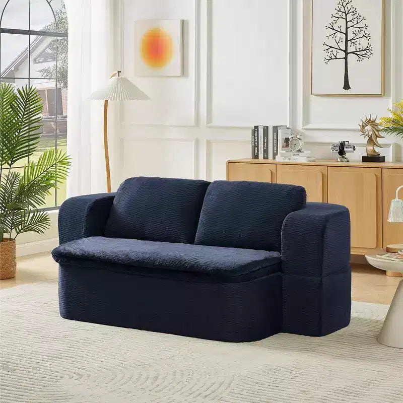 Canapé-lit futon pliable convertible moderne Okak pour salon ou chambre, canapé profond avec dossier confortable et couverture coussinée