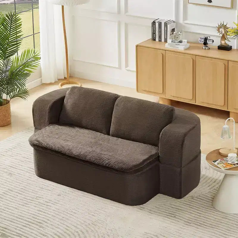 Canapé-lit futon pliable convertible moderne Okak pour salon ou chambre, canapé profond avec dossier confortable et couverture coussinée