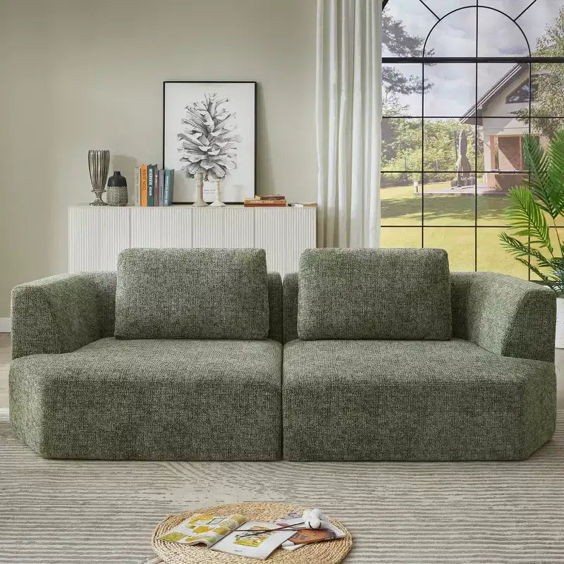 Canapé-lit futon pliable convertible moderne Okak pour salon ou chambre, canapé profond avec dossier confortable et couverture coussinée