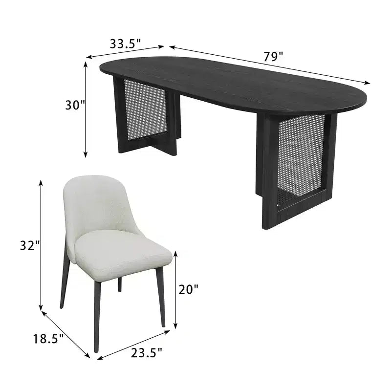 Table à manger ovale de 200 cm en rotin tressé couleur noyer avec 8 chaises, idéale pour la salle à manger et le salon