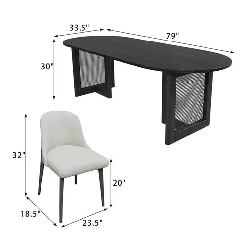 Table à manger ovale de 200 cm en rotin tressé couleur noyer avec 8 chaises, idéale pour la salle à manger et le salon