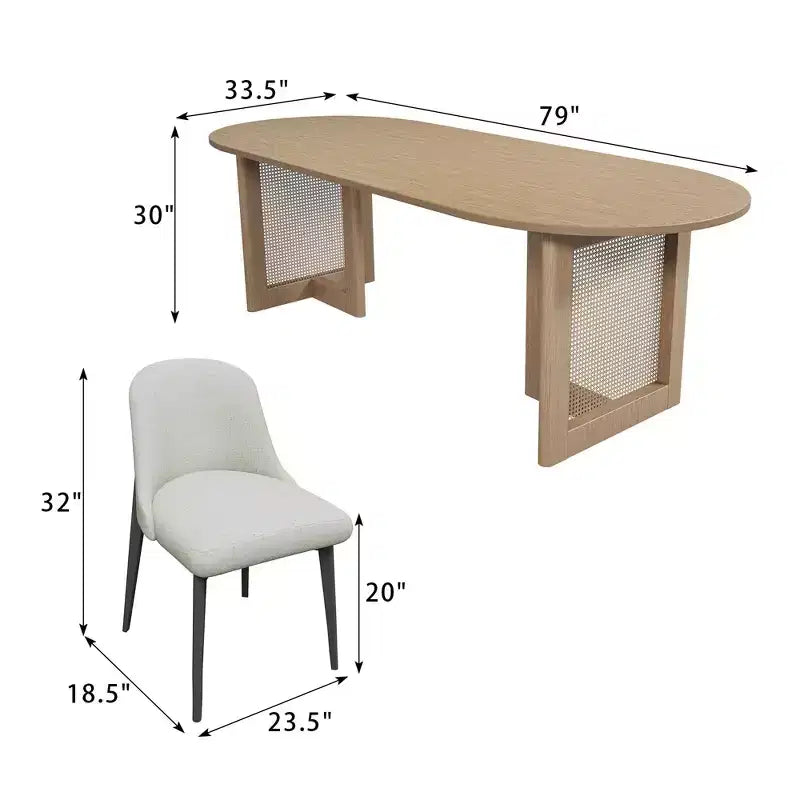 Table à manger ovale de 200 cm en rotin tressé couleur noyer avec 8 chaises, idéale pour la salle à manger et le salon