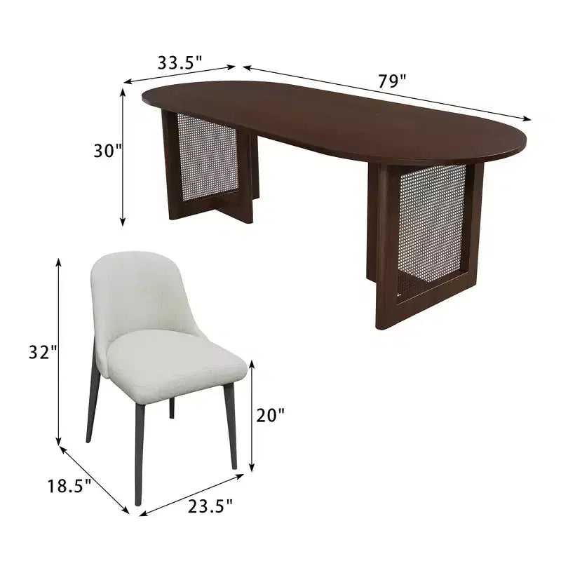 Table à manger ovale de 200 cm en rotin tressé couleur noyer avec 8 chaises, idéale pour la salle à manger et le salon