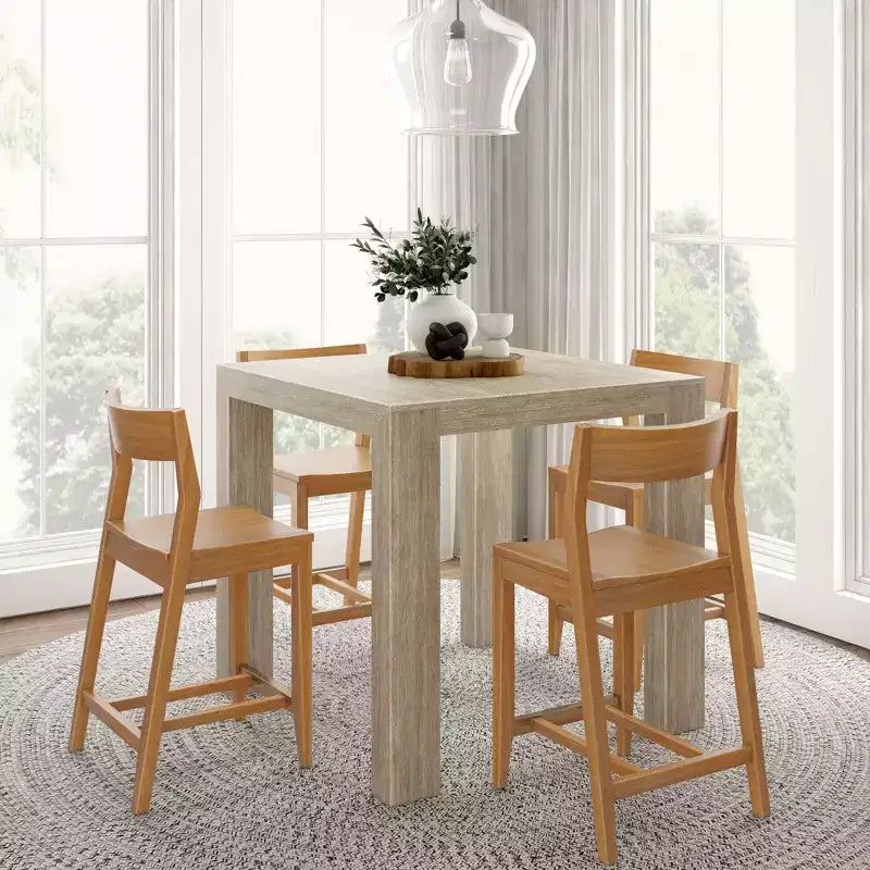 Table haute de comptoir moderne Plank and Beam + 2 chaises de comptoir modernes (paquet de 2)