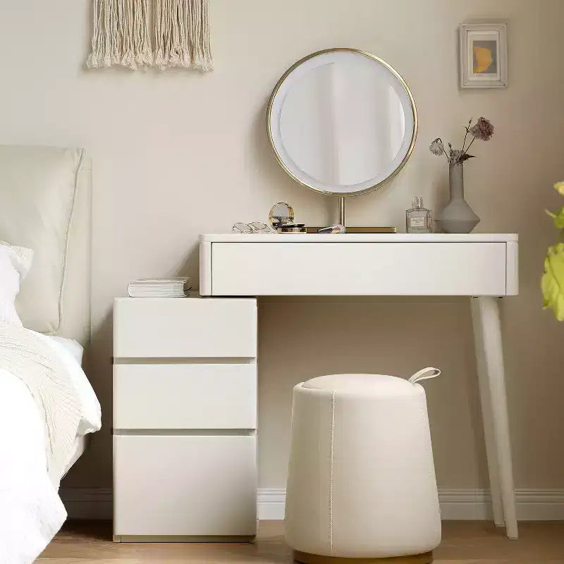 GDFStudio Soren Modern Wooden Vanity Table with 4 Drawers and Stool