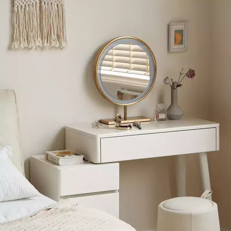 Coiffeuse moderne en bois GDFStudio Soren avec 4 tiroirs et tabouret