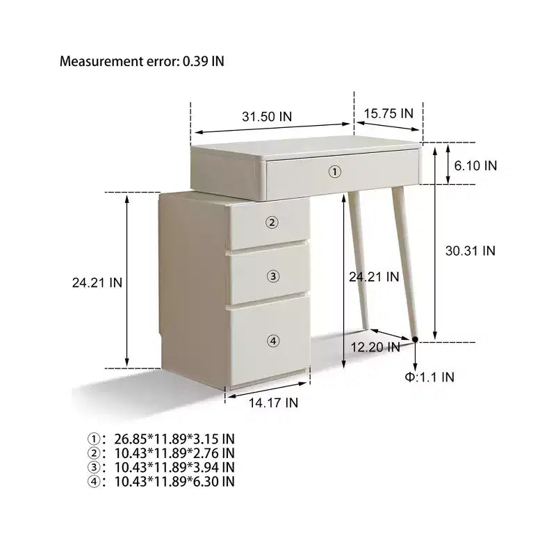 Coiffeuse moderne en bois GDFStudio Soren avec 4 tiroirs et tabouret