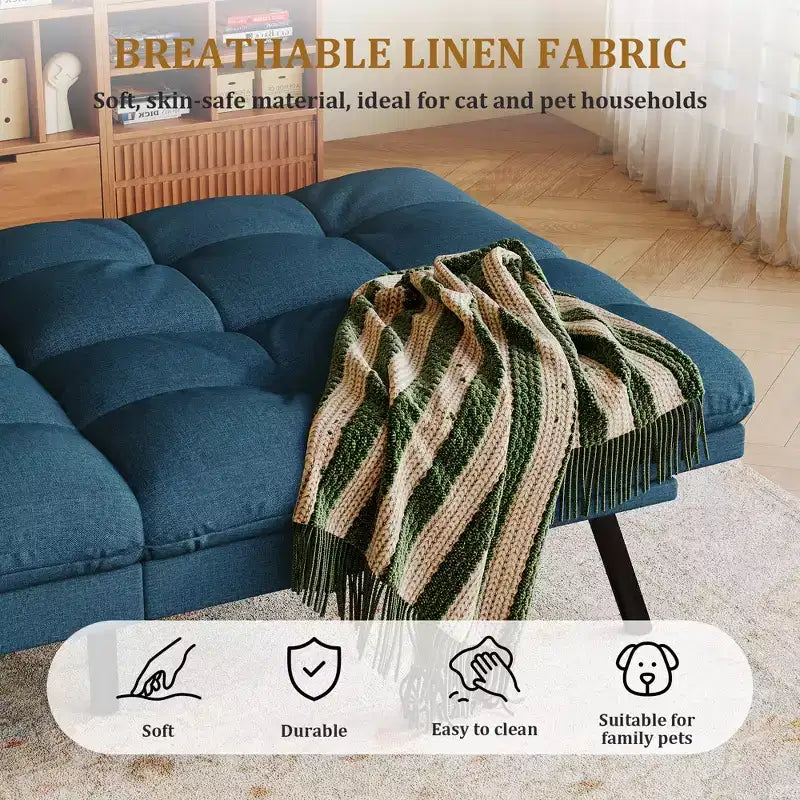 Canapé-Lit Futon Convertible Dyonery 71, Canapé Futon Moderne en Mousse à Mémoire de Forme avec Coussin Amovible, Dossier et Accoudoirs Réglables