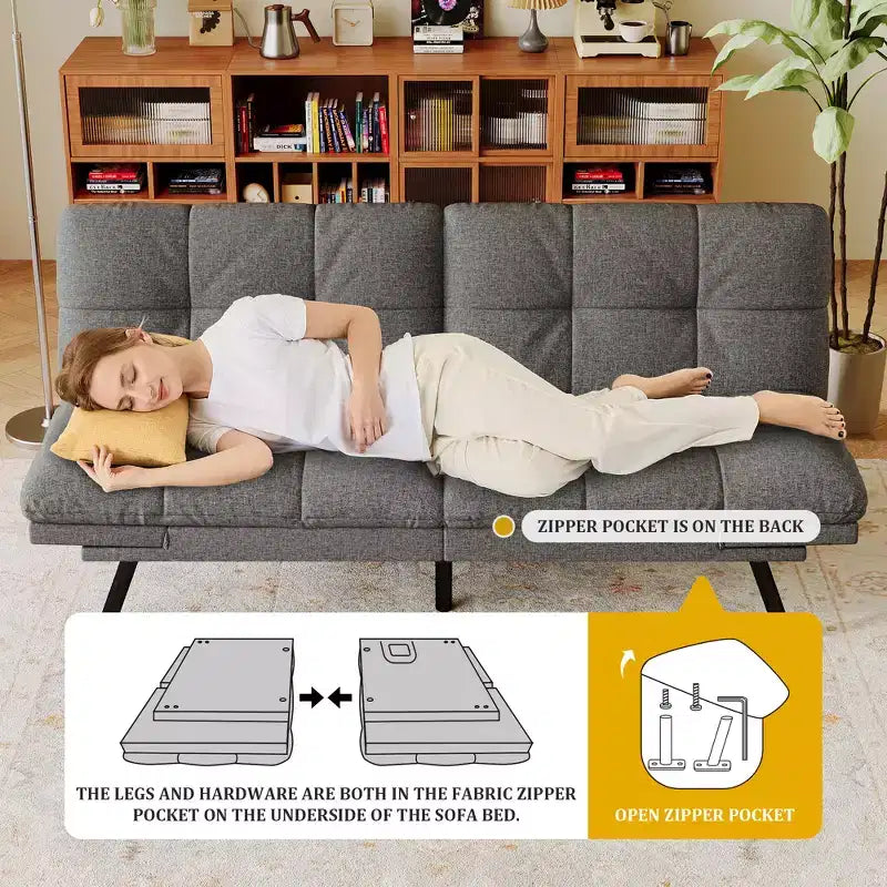 Canapé-Lit Futon Convertible Dyonery 71, Canapé Futon Moderne en Mousse à Mémoire de Forme avec Coussin Amovible, Dossier et Accoudoirs Réglables
