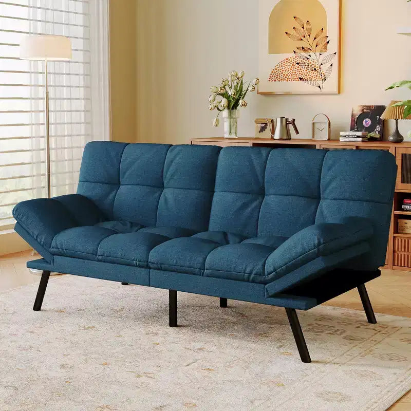 Canapé-Lit Futon Convertible Dyonery 71, Canapé Futon Moderne en Mousse à Mémoire de Forme avec Coussin Amovible, Dossier et Accoudoirs Réglables