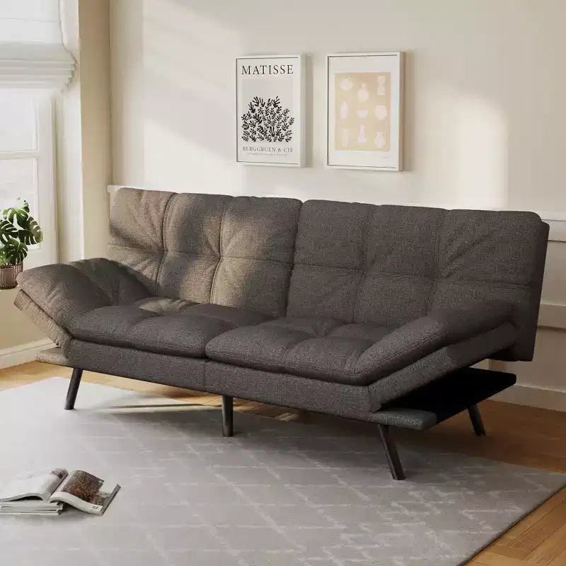 Canapé-Lit Futon Convertible Dyonery 71, Canapé Futon Moderne en Mousse à Mémoire de Forme avec Coussin Amovible, Dossier et Accoudoirs Réglables
