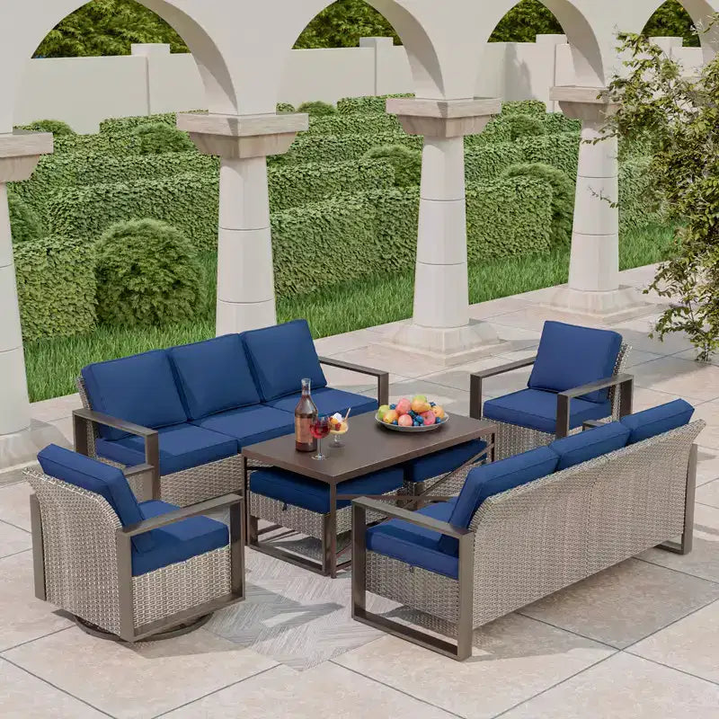 UPTIOT Salon de jardin 7 pièces en osier