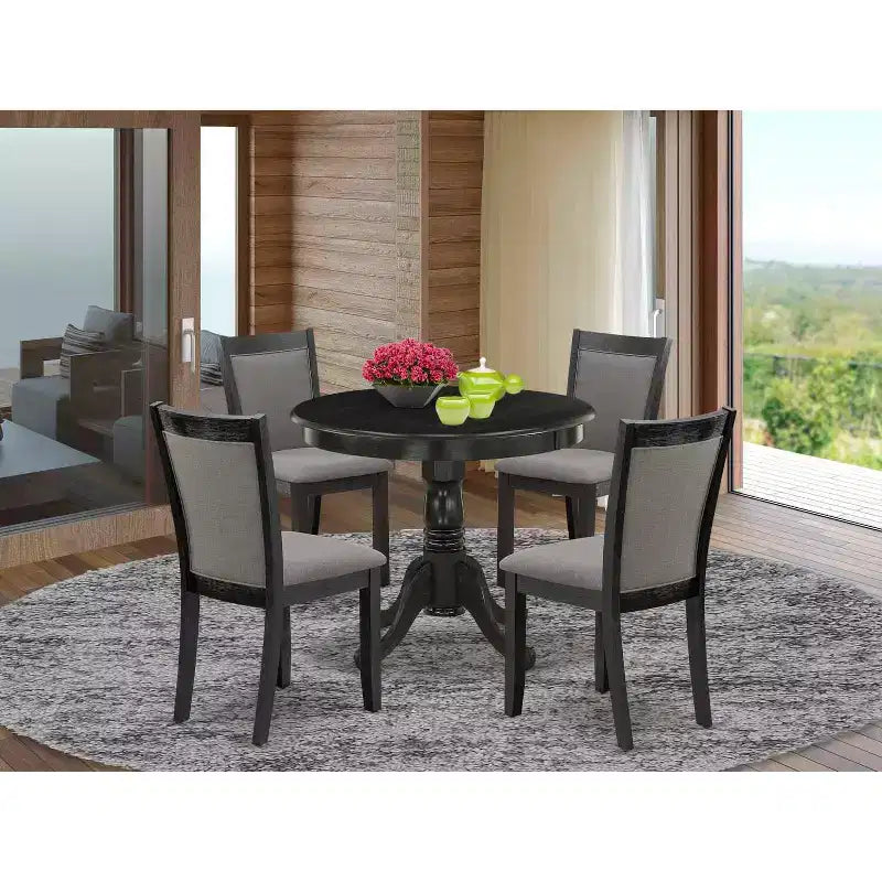 Ensemble de salle à manger HomeStock 5 pièces, table avec plateau en bois massif finition chêne naturel et 4 chaises