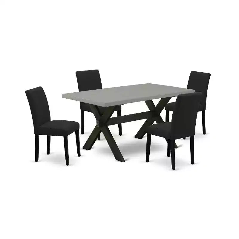HomeStock 5-Pc Rectangle Natural Oak Finish Solid Wood Top Dining Table with 4 Upholstered Chairs