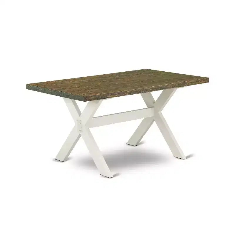 HomeStock Table de salle à manger 7 pièces avec plateau en bois massif, finition lin blanc brossé et 6 chaises