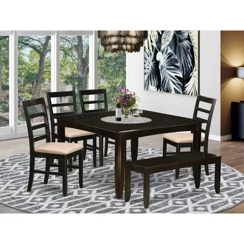 Ensemble table de cuisine et chaises avec banc en bois massif pour salle à manger