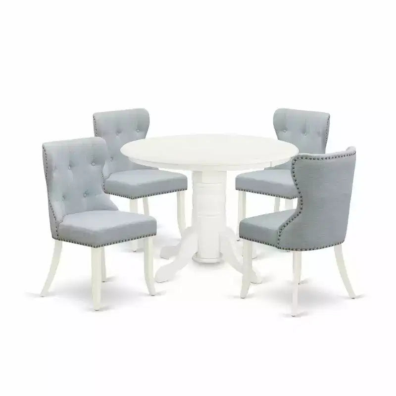HomeStock 5-Piece Buttermilk & Cherry Finish Solid Wood Top Dining Table with 4 Parson Chair