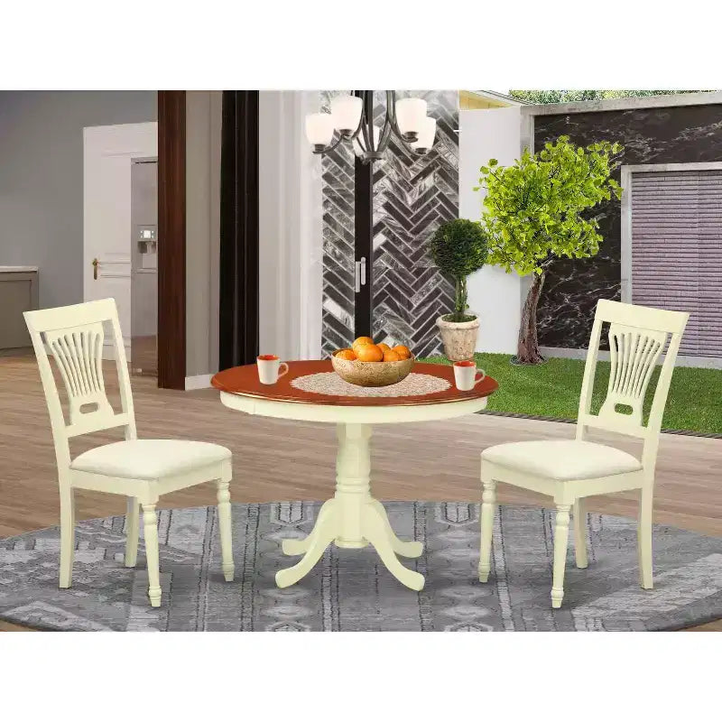 Ensemble de salle à manger HomeStock 3 pièces, table avec plateau en bois massif au fini babeurre et cerisier et 2 chaises