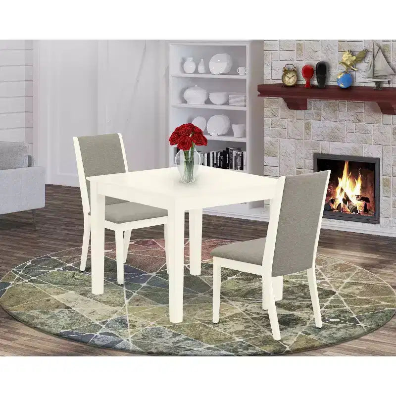 Ensemble de salle à manger moderne 3 pièces - Table et 2 chaises - Fini blanc lin