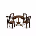 HomeStock 5-Piece Mahogany Finish Solid Wood Top Dining table with 4 Chairs with Slat Back