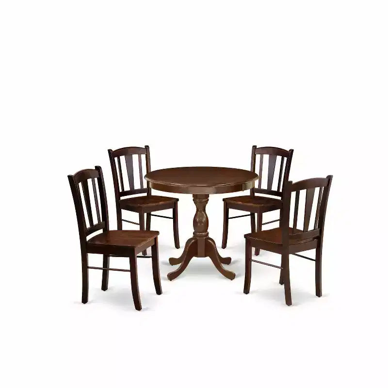 HomeStock 5-Piece Mahogany Finish Solid Wood Top Dining table with 4 Chairs with Slat Back