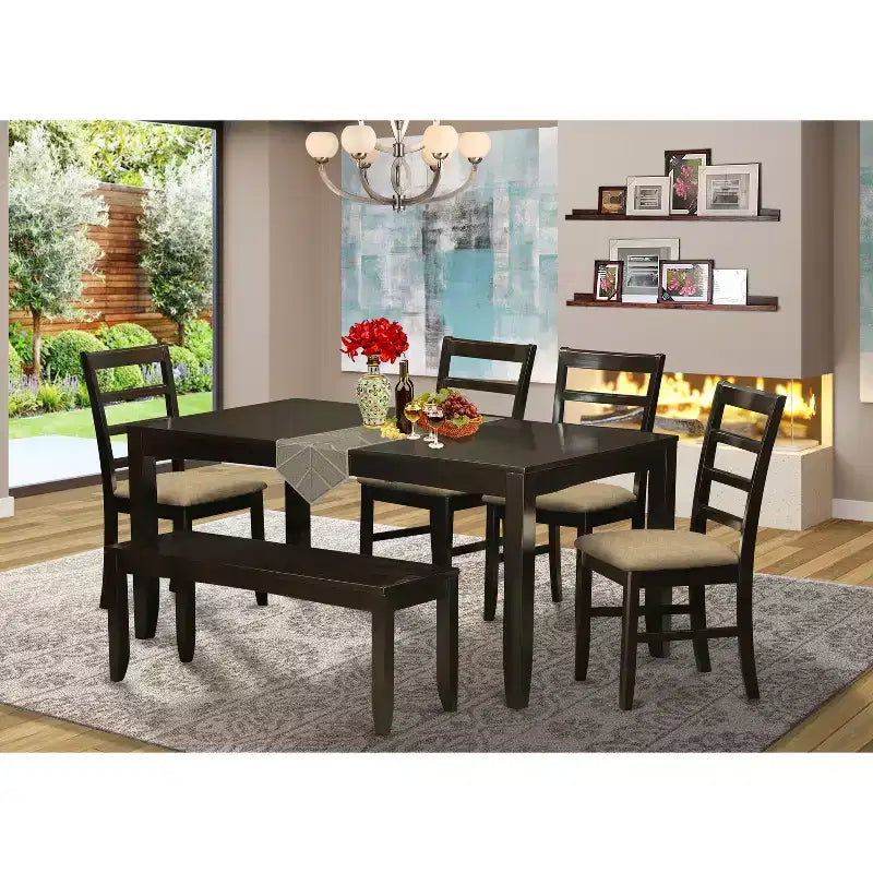 Ensemble de salle à manger - Table avec chaises - Style éclectique - Finition cappuccino - Ensemble table et chaises de cuisine
