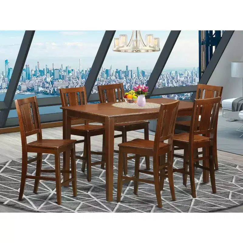Ensemble de salle à manger hauteur comptoir 7 pièces - Table de cuisine et 6 chaises - Style sud-ouest - 36x60 pouces