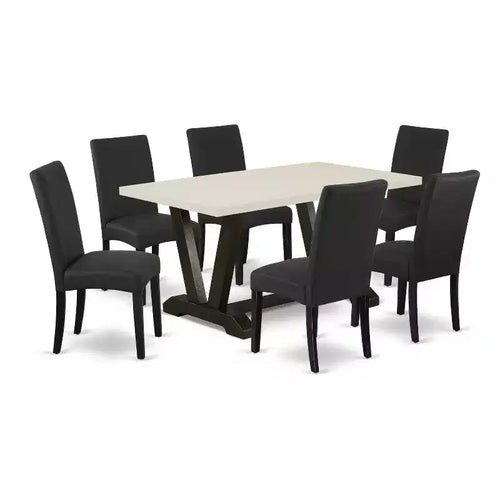 7-Piece Rectangle Natural Oak Finish Solid Wood Top Dining Table with 6-Parson Chairs with