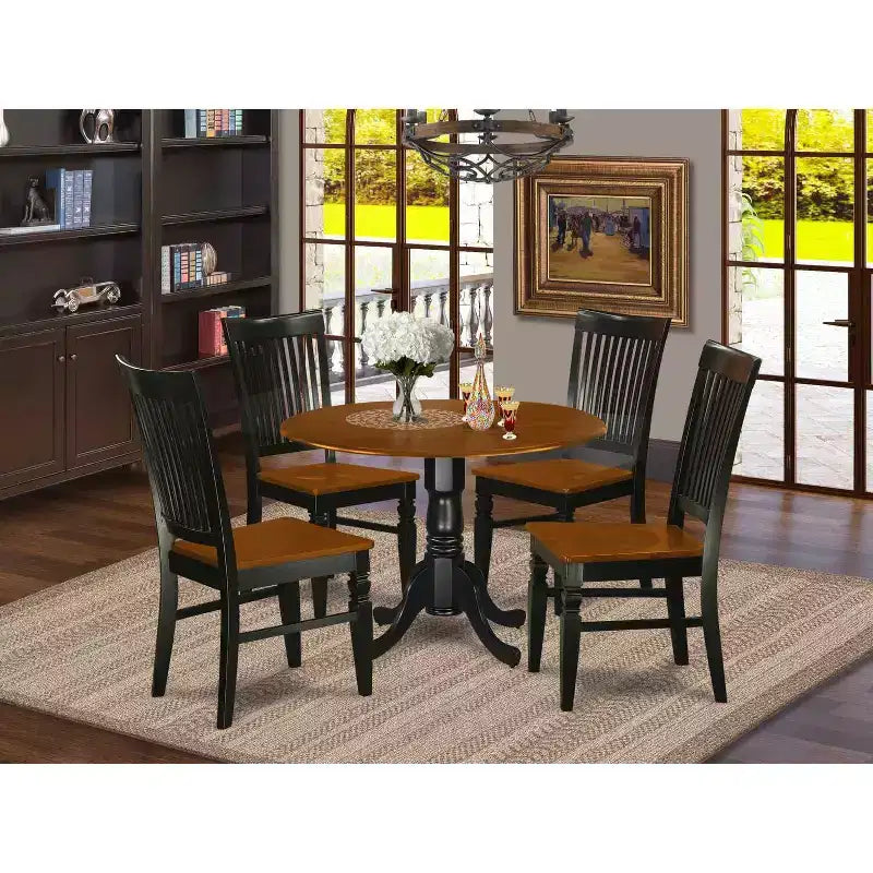 Ensemble Table et 4 Chaises de Salle à Manger Rondes - Design Rustique - Finition Cerisier Noir - 107 cm