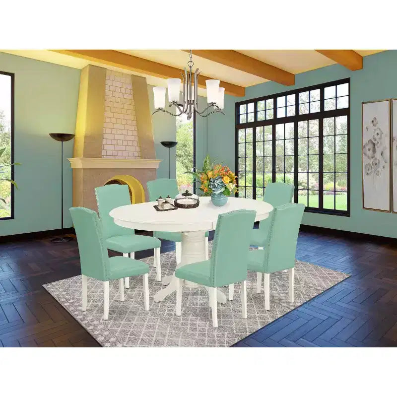 Ensemble de salle à manger 7 pièces Table ovale avec rallonge et 6 chaises - Style ancien pour cuisine