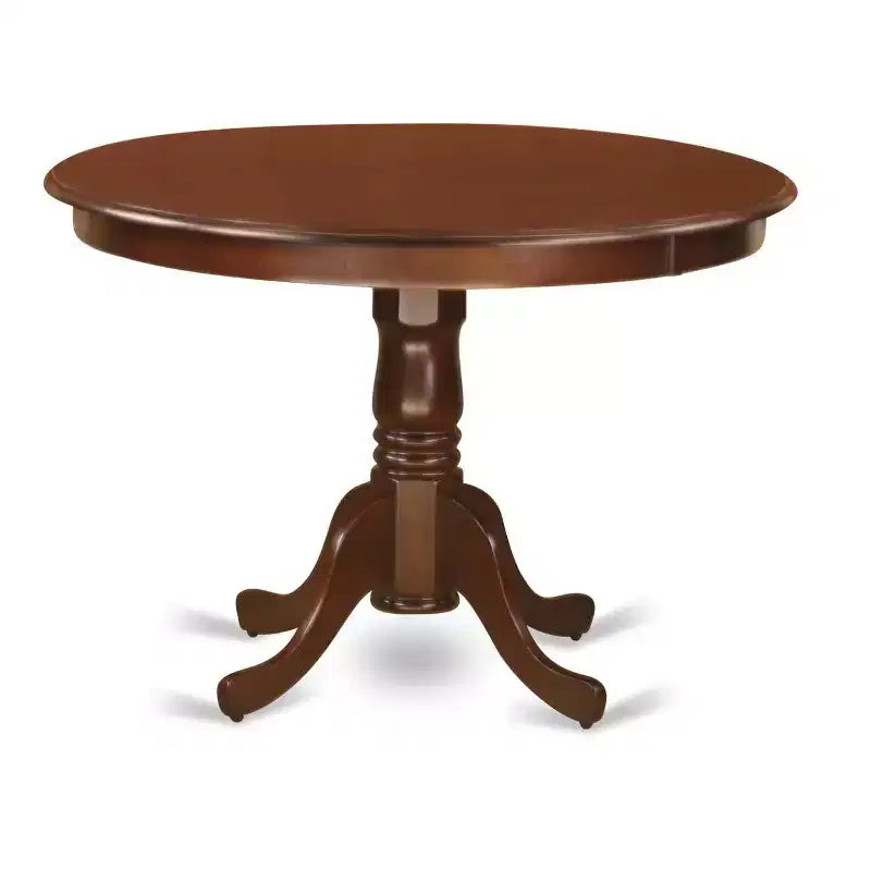 Table à manger 5 pièces HomeStock avec plateau en bois massif finition acajou et 4 chaises Parson