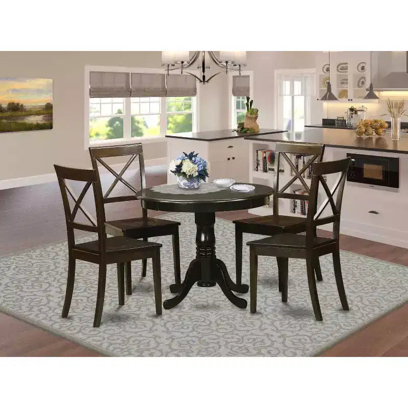 Ensemble de table de cuisine pour 4 personnes - Table à manger ronde de 107 cm avec 4 chaises - Ensemble de salle à manger au charme classique