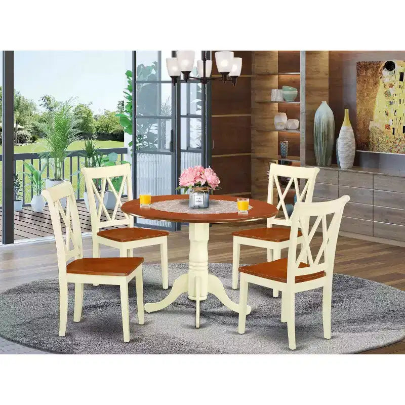 Ensemble de salle à manger rond 5 pièces, table de 42 pouces et 4 chaises, style sud-ouest