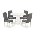 HomeStock 5-Piece Round Linen White Finish Solid Wood Top Dining Table with 4-Parson Chair