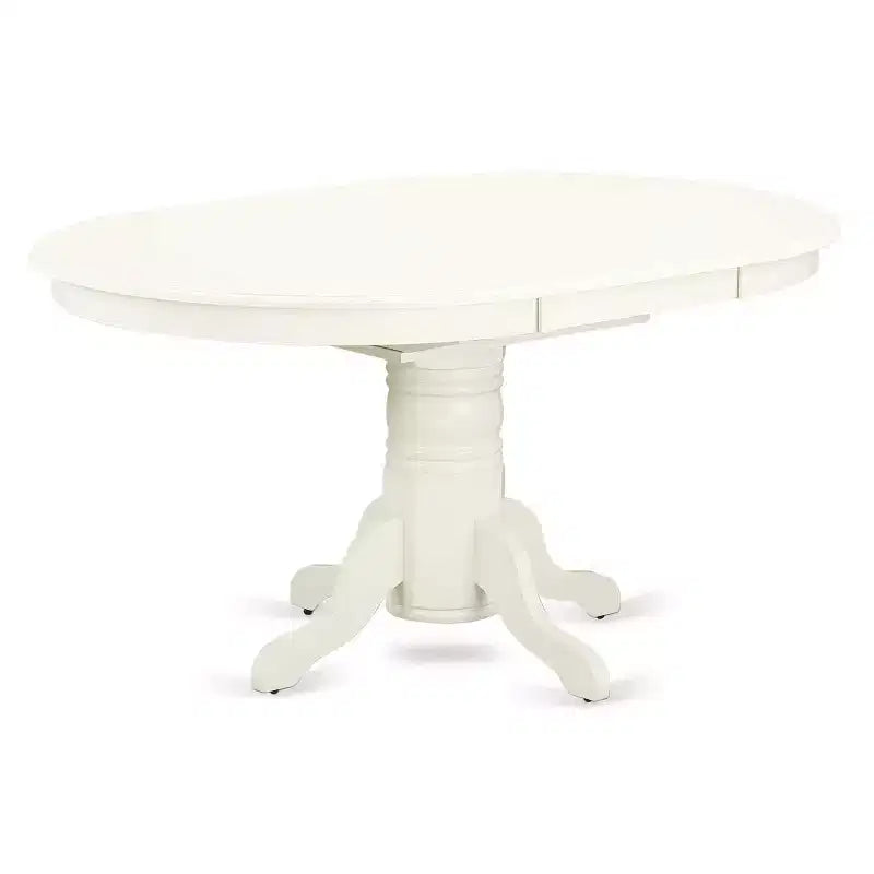 Ensemble de salle à manger HomeStock 5 pièces, table à dessus en bois massif fini blanc lin de forme ovale avec 4 chaises style Parson et rallonge papillon