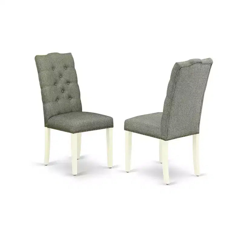 Ensemble de salle à manger HomeStock 5 pièces, table à dessus en bois massif fini blanc lin de forme ovale avec 4 chaises style Parson et rallonge papillon