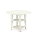 HomeStock 5-Piece Round Linen White Finish Solid Wood Top Dining Table with 4 Chairs with Drop Leaf Slat Back