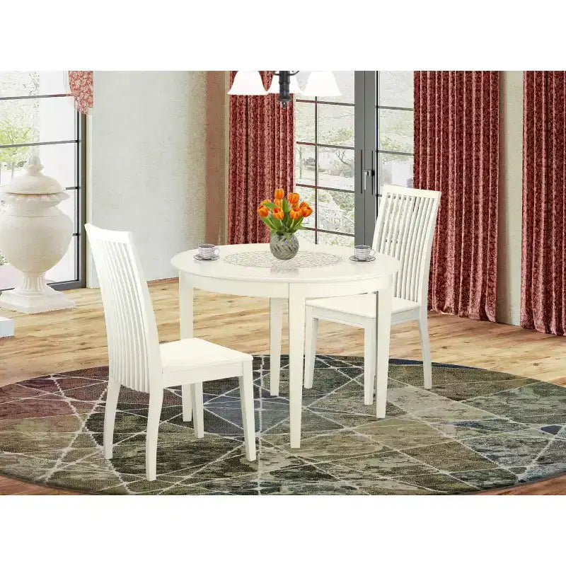 Ensemble Table de Cuisine 3 pièces Table Ronde et Chaises Lin Blanc Home Stock