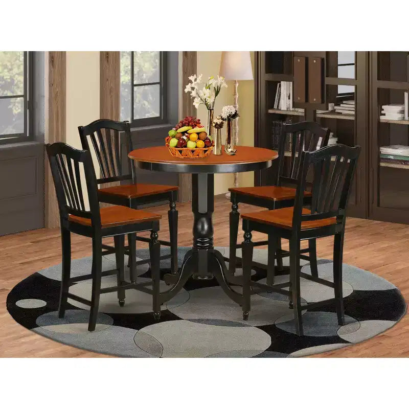 Ensemble de cuisine pour dînette - Table et chaises 3 pièces - Table ronde à pied central - Finition acajou foncé