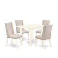 HomeStock 5-Piece Linen White Finish Solid Wood Top Dining Table with 4-Parson Chair with Drop Leaf