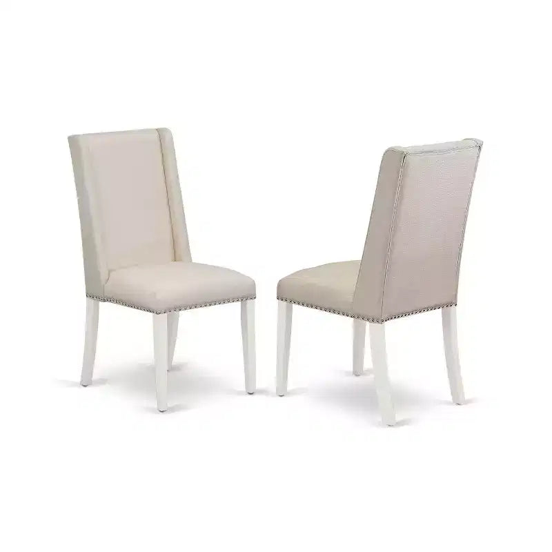 Table à manger 5 pièces HomeStock avec plateau en bois massif finition blanc lin et 4 chaises Parson avec rallonge à rabat