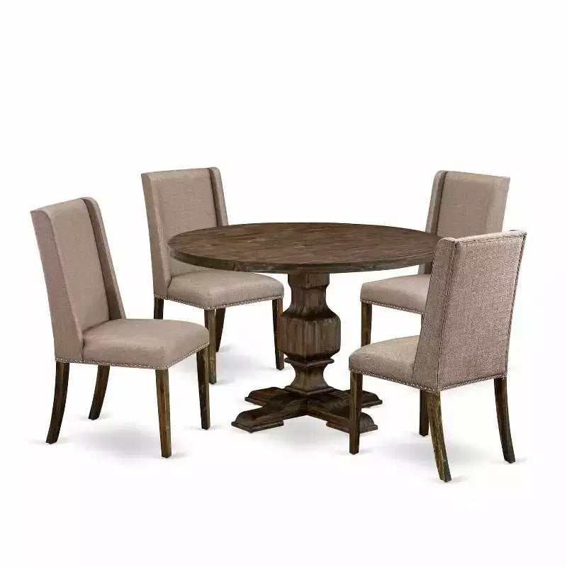 HomeStock 3-Piece Distressed Jacobean Finish Solid Wood Top Dining Table with 2 Chairs