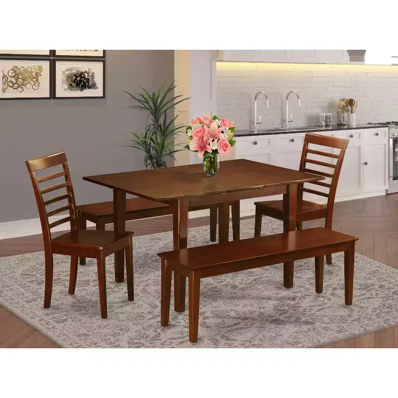Salle à manger asiatique - Ensemble table et chaises 5 pièces - Table rectangulaire avec rallonge papillon - Design moderne