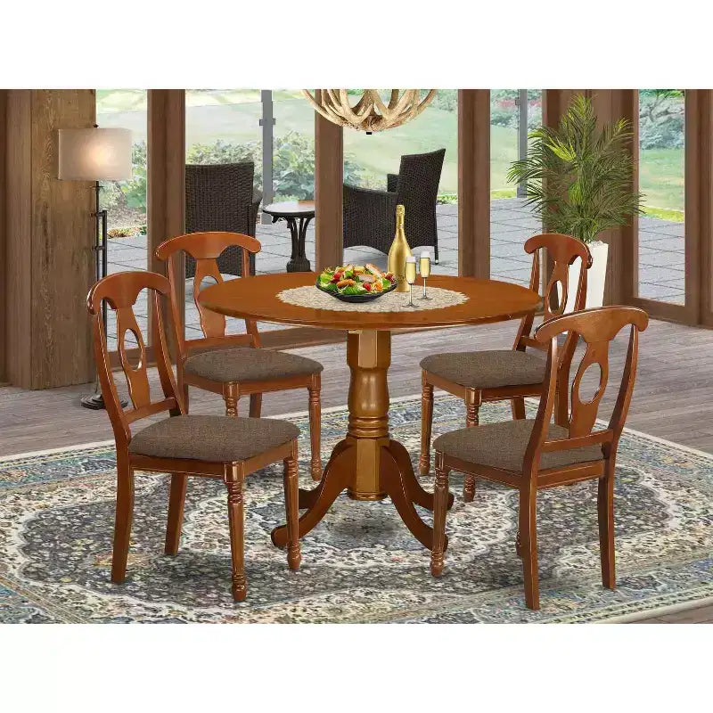 Ensemble Table et Chaises de Cuisine 5 Pièces - Table Ronde et Chaises - Ensemble Dînette pour Petits Espaces - Fini Marron Selle