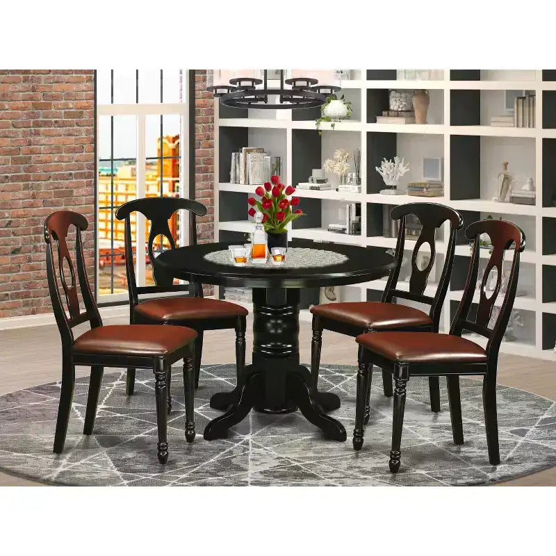Ensemble de salle à manger 5 pièces moderne - Table ronde et 4 chaises de cuisine - Finition noire - HomeStock