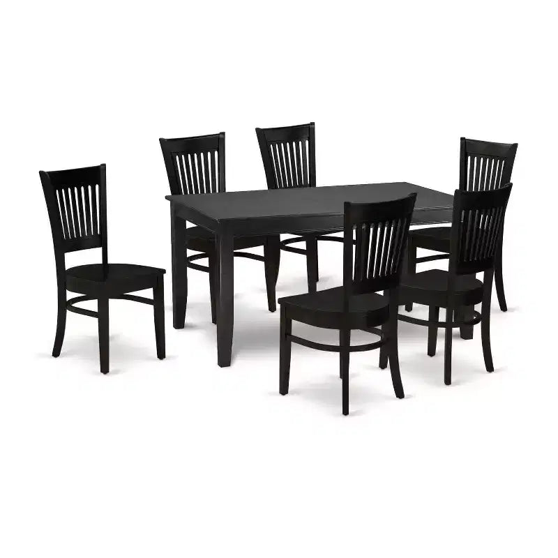 HomeStock 7-Pc Rectangle Black Finish Solid Wood Top Dining Table with 6 Chairs with Slat Back