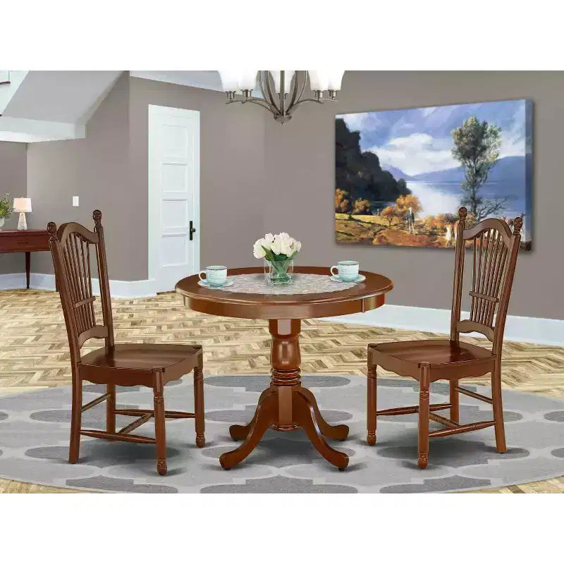 Ensemble de salle à manger style campagne française 3 pièces table et chaises - Table ronde en bois de 91 cm avec 2 sièges
