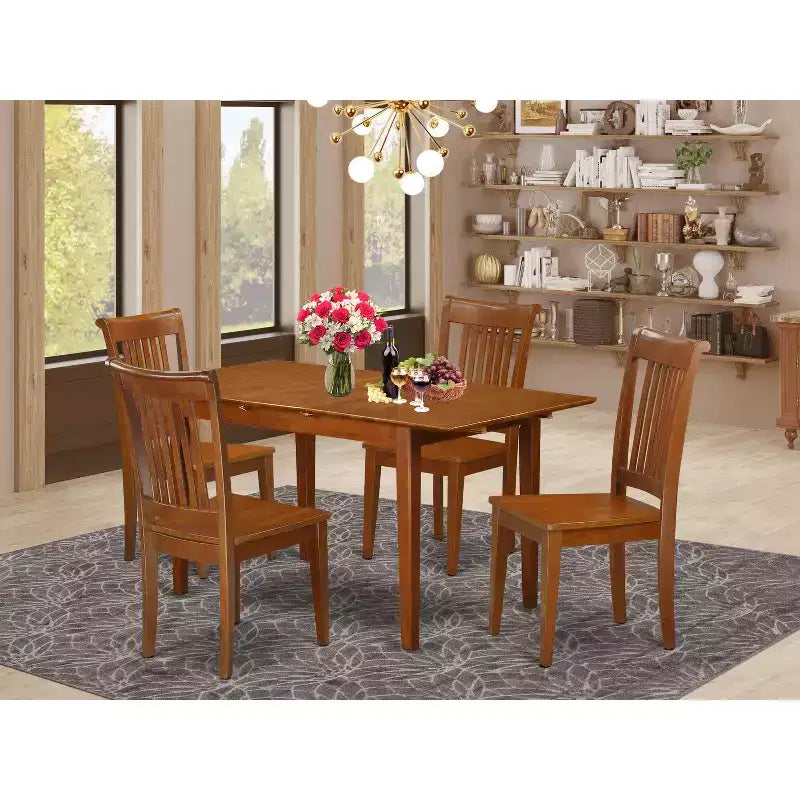 Ensemble table de cuisine avec chaises – Ensemble table de salle à manger, extensible, finition brun selle