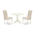 HomeStock 3-Piece Round Buttermilk and Cherry Finish Solid Wood Top Dining Table with 2-Parson Chairs with Drop Leaf